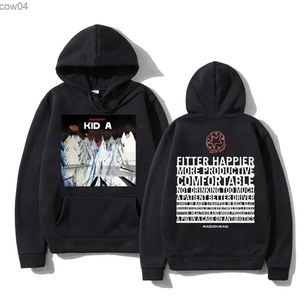 Sweatshirts British Rock Band Radiohead Kid Ett album dubbelsidigt tryck Hoodie Musik Män Kvinnor Vintage Punk Hoodies Men's Fleece Sweatshirts L2