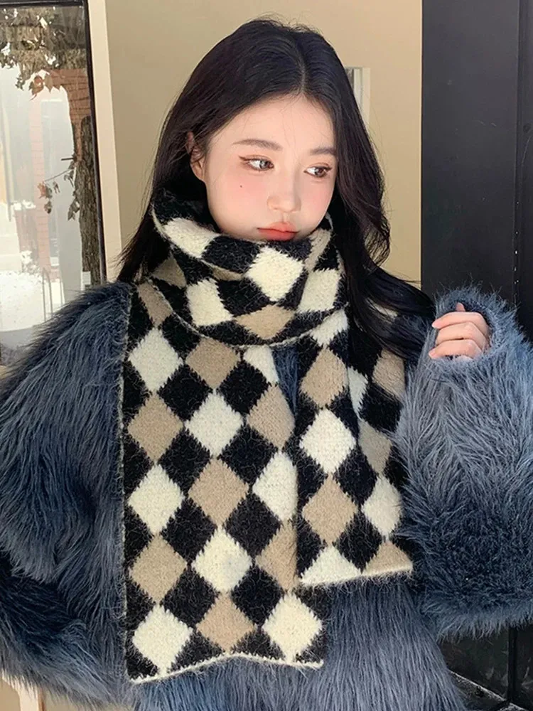 Plaid Casual Vintage Scarf Headscarf Winter Women Ladies Men Print Warm Soft Scarves Pashmina Mujer Male Foulard Wrap Shawl 231229