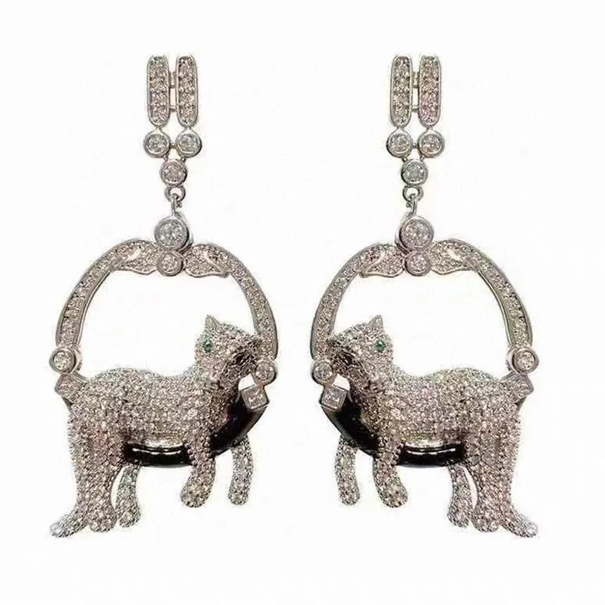 Boucles d'oreilles série Panthere en argent 925 pendantes anti-allergie amour goujons trinité dames Dangle marque designer style classique mode Jewe2290