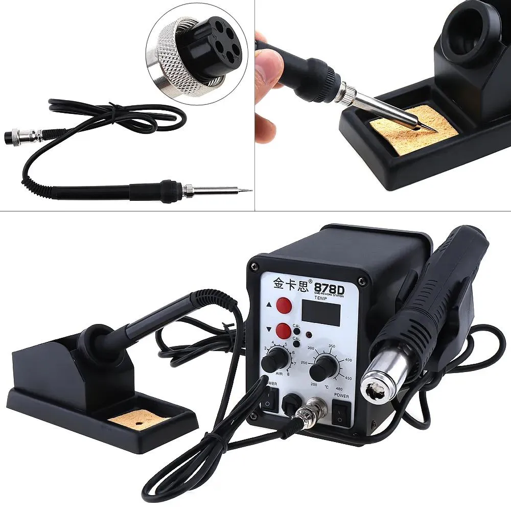 Tools 1pcs Kaisi878D 220V 700W 2 in 1 SMD Digital Display Soldering Station with HotAir Gun + Solder Iron(black color)