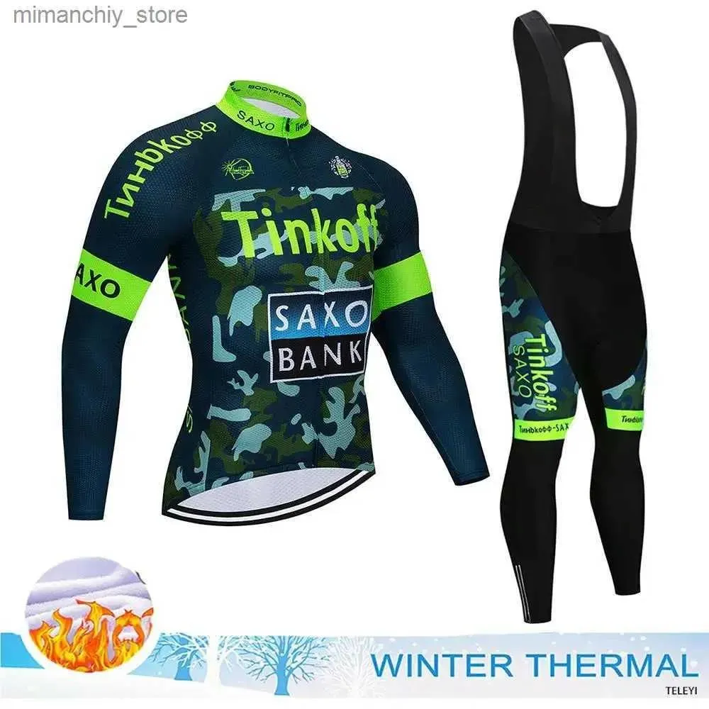 Set maglia da ciclismo Set New Saxo Bank Tinkoff Maglia da ciclismo Set invernale Abbigliamento da ciclismo Tuta da bici da corsa Tuta termica Fece Top Maill