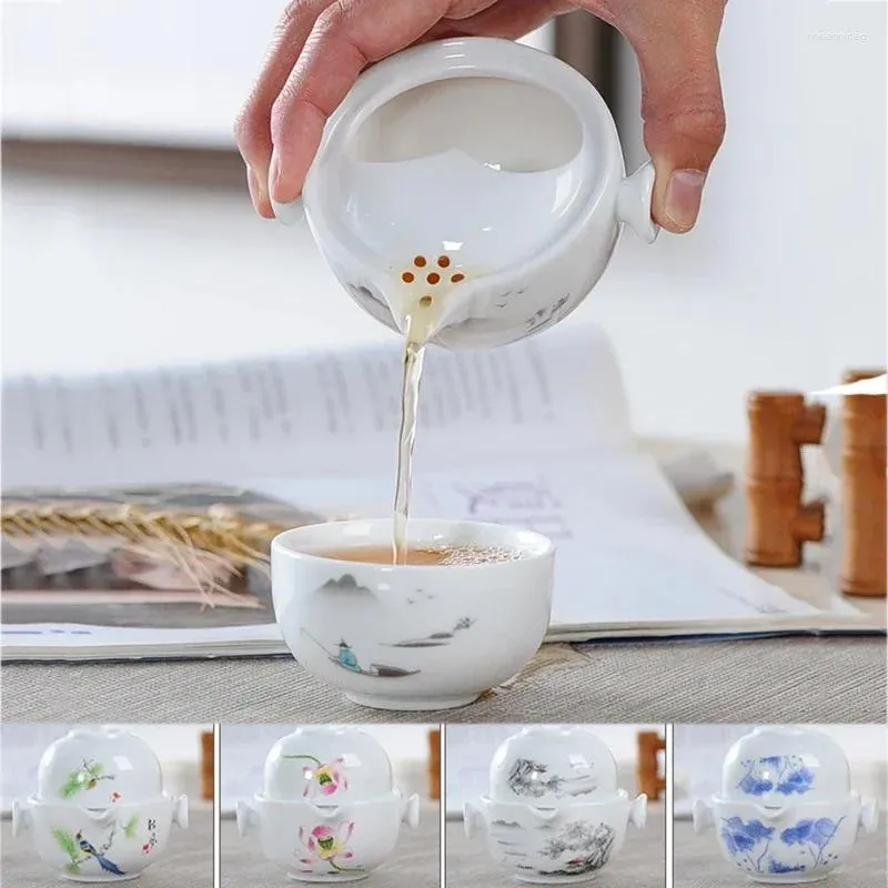 Set da tè Il set da tè in ceramica include 1 tazza da vaso Gaiwan di alta qualità, elegante e facile, bella teiera, bollitore, teiera