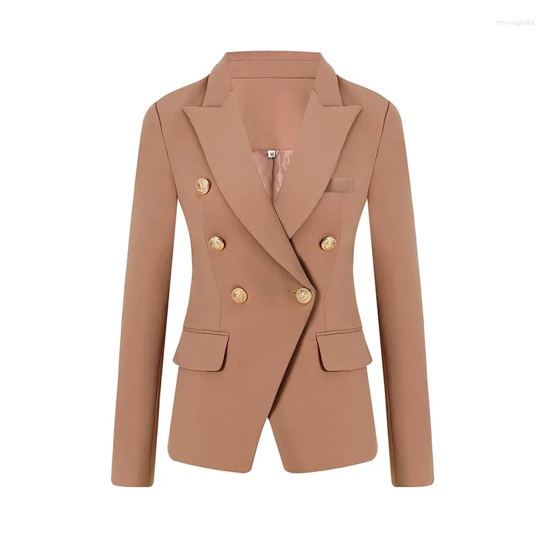 Women's Suits Maxi Size XXL Khaki Color Women Office Blazer Double Breasted Work Solid Lady Suit Jacket Coat