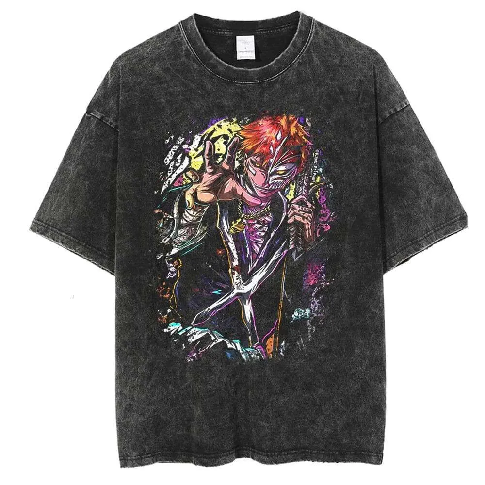 Japanese Anime Tops Haruku Bleach T-shirts Hollow Ichigo Printed T Shirts Mens Vintage Casual Streetwear Hip Pop Daily Wear
