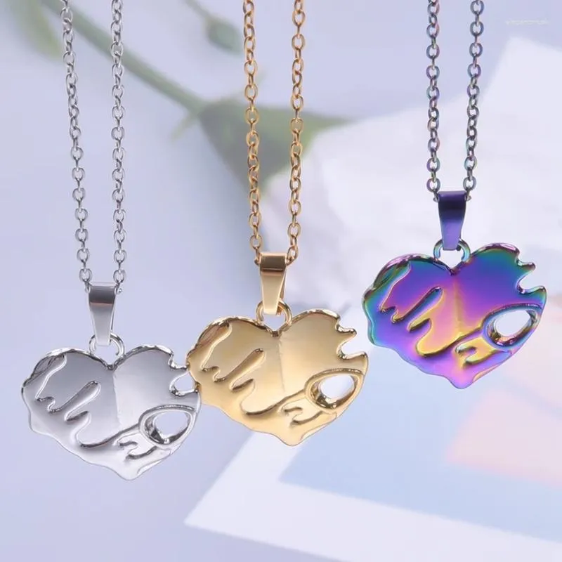Colliers pendentifs 1pc collier pour femmes en acier inoxydable forme d'amour avec pendentifs encoche personnalité métal bijoux faits à la main cadeaux fête