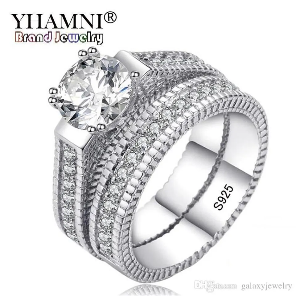 YHAMNI 100% bagues en argent Sterling 925 véritable ensemble coeurs et flèches 1ct CZ diamant bagues de mariage pour femmes double bague de fiançailles MR12173