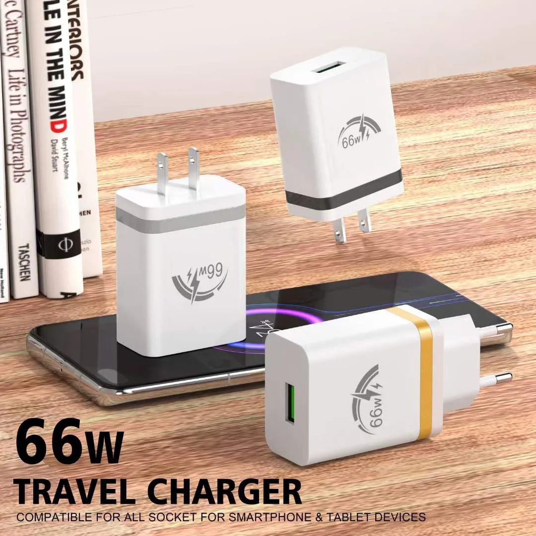 CUBE DE CARGULADOR DE WALL 66W Bloco de carregamento rápido USB Power para smartphones Adaptador de viagem US compatível com laptops