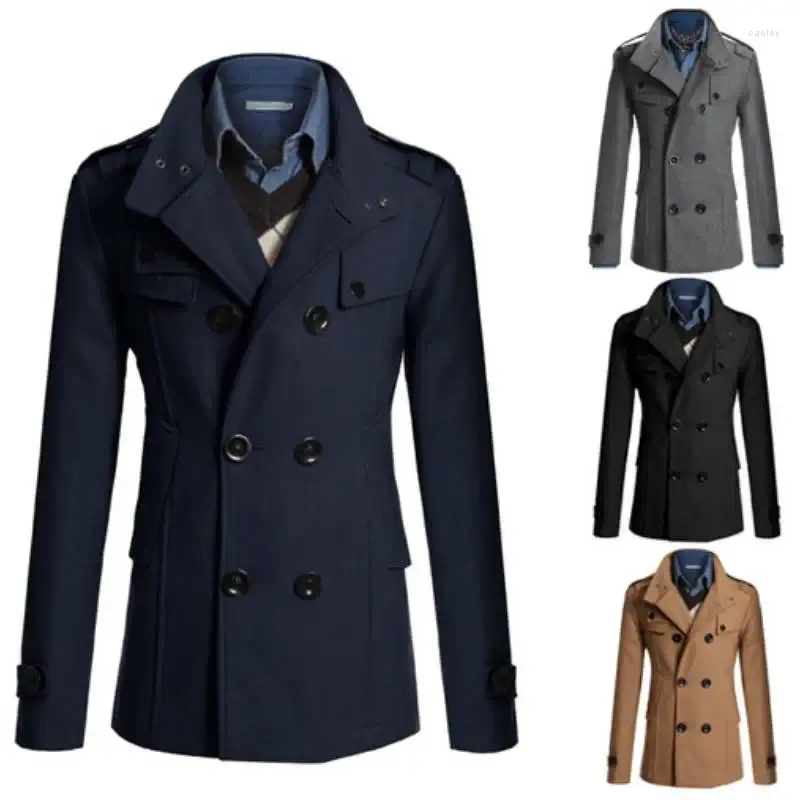 Men's Trench Coats Handsome Autumn And Winter Wool Coat High Quality Slim Fit Long Windbreaker Solid Color Double Breasted Thick