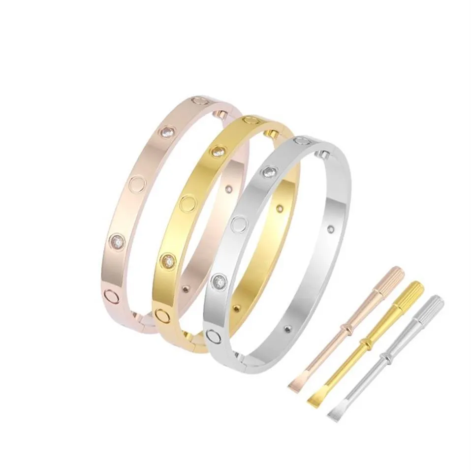 Top Quality 3 Colors Women Designer Bangles With Screwdriver 16 19 21 CM Love Stainless Steel Gold Pated Luxury Style Couple Brace2501