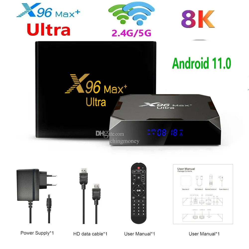 أصيلة X96 MAX SMART TV BOX 1000M Android 11.0 AMLOGIC S905X4 8K Media Player 4GB RAM 32GB 64GB ROM X96MAX بالإضافة