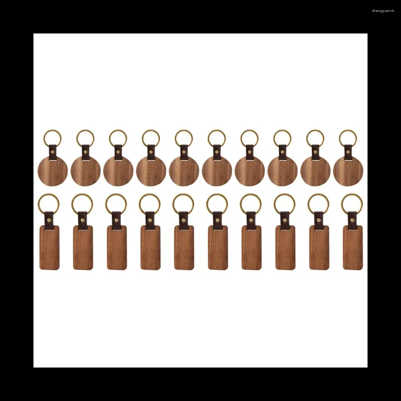 Porte-clés en bois, Laser en bois, sangle en cuir vierge, rectangle inachevé, porte-clés rond