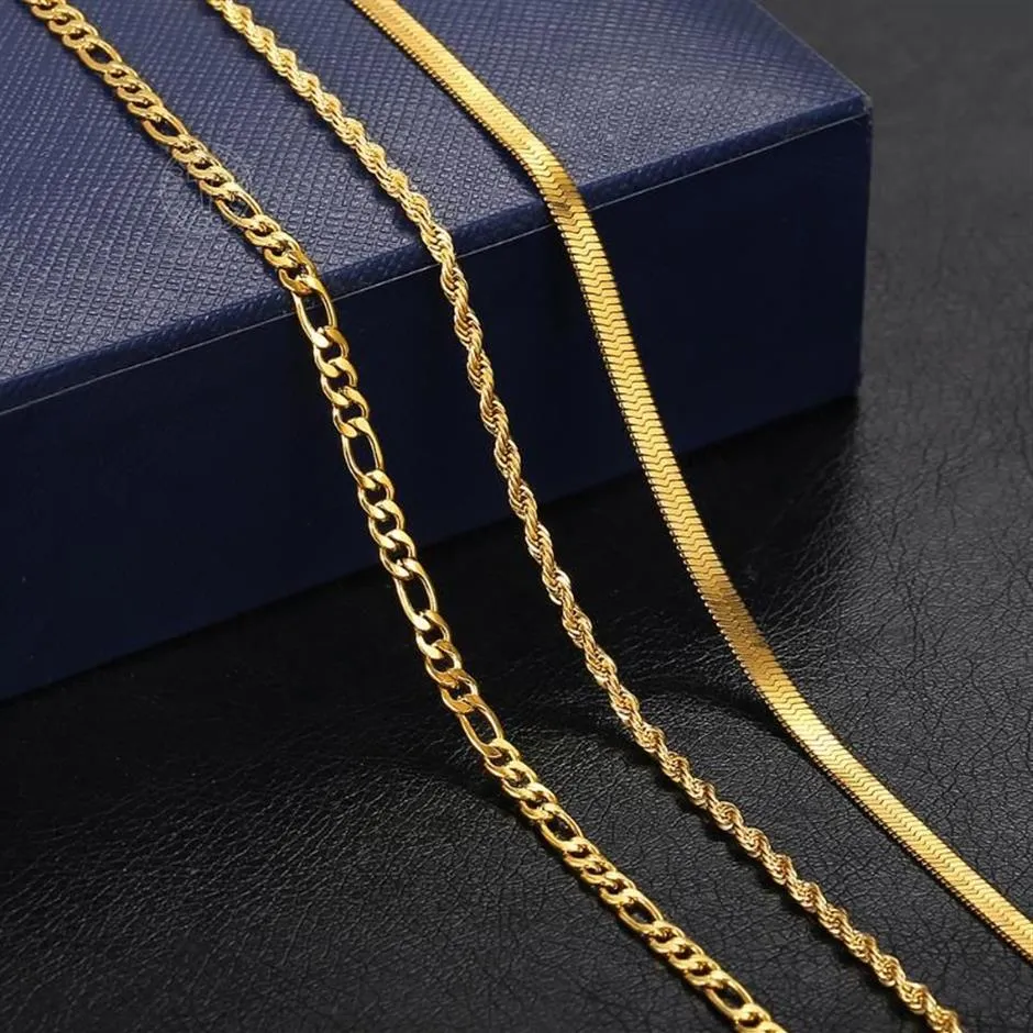 Kedjor Vintage Gold Chain Necklace For Women HerringBone Rope Foxtail Figaro Curb Link Choker smycken Tillbehör hela268R