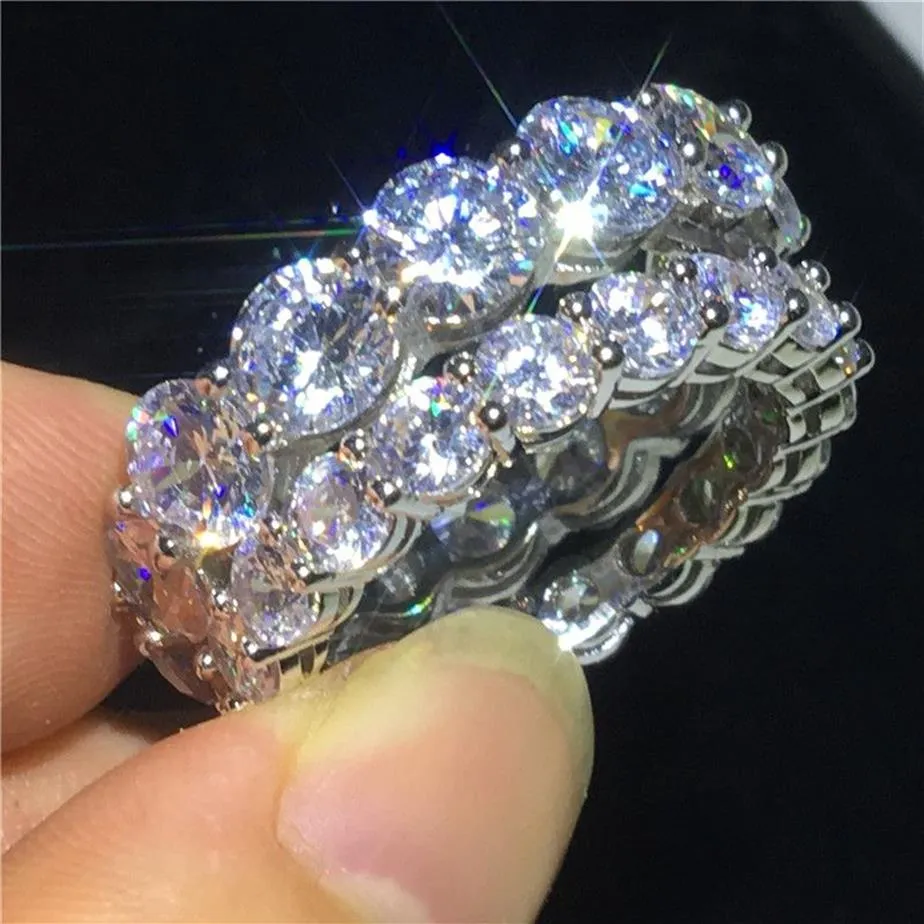 Vecalon Lover Söz Yüzük Yuvarlak Kesim 4mm 6mm Diamond CZ 925 STERLING Gümüş Nişan Düğün Bankaları Kadınlar için Gelin Mücevherleri272U
