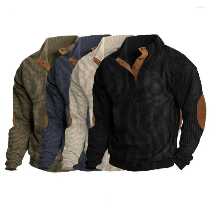 Felpe con cappuccio da uomo vestibilità ampia felpa da uomo elegante colletto alla coreana top per pullover casual autunno inverno con patchwork a maniche lunghe