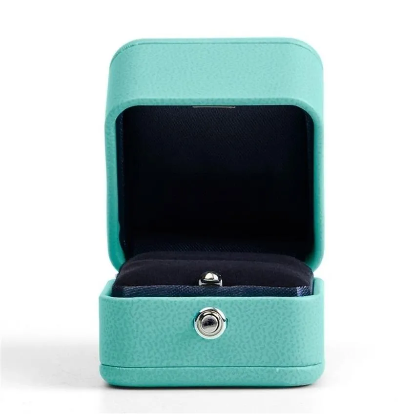 Fanxi Wedding Blue Pu Leather Necklace Jewelry Presentförpackningsring Ring Organiser T200808324T