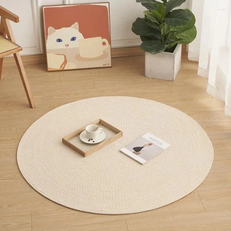Mattor Handgjorda bomullslinjebedövningar för att göra ett matta sovrum vardagsrum cirkulärt soffbord tjockt slitage -resistent markplatta