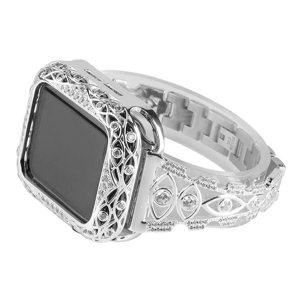 إكسسوارات FHX51B Hollow Diamond Glitter Stele Strap لـ Apple Watch SE/6/5/4/3/2