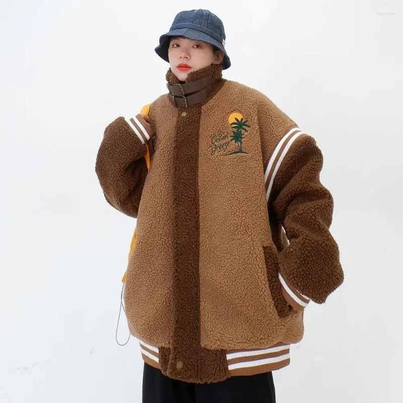 Trench da donna in cocco colletto in piedi lana di agnello giacche in cotone per donna 2023 inverno vestibilità ampia Bf stile college americano spesso