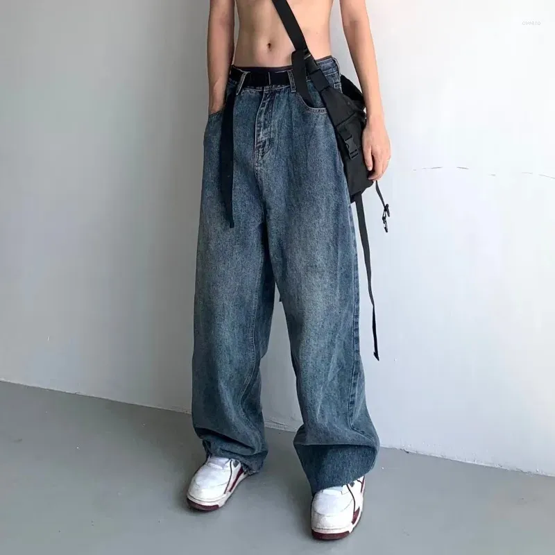 Men's Jeans HOUZHOU Baggy Men Y2K Oversize High Waist Denim Pants Male Streetwear 90S Wide Leg Trousers Hip Hop Japanese Casual