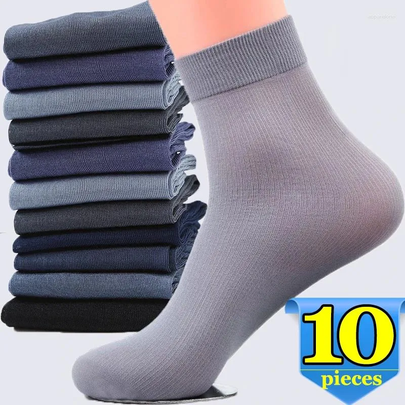 Skarpetki męskie 10Pairs Ice Silk Men Summer Bamboo Fibre Stripe Sock Busines Mężczyzna swobodny elastyczny ultra-cienki kostkę Sox