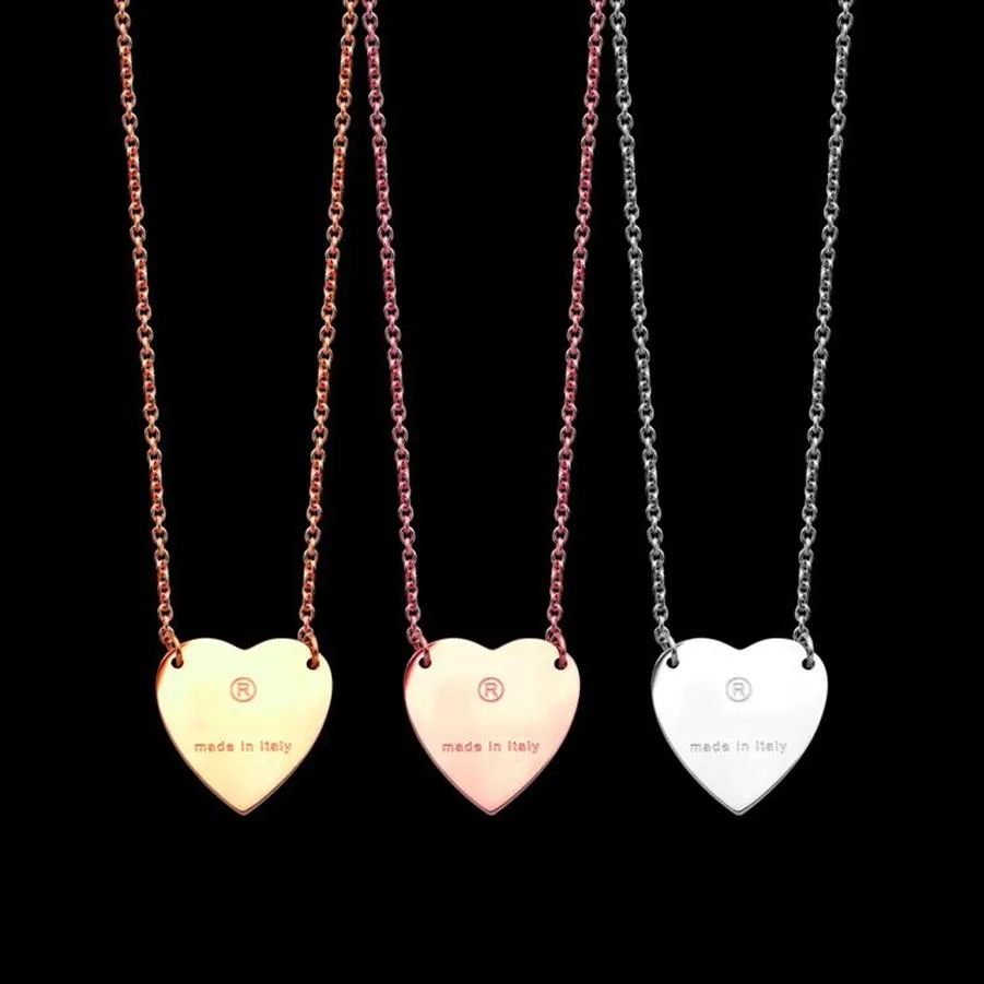 Nooit vervagen roestvrij staal eenvoudig hart hanger kettingen 3 kleuren vergulde klassieke stijl logo gedrukt vrouwen ontwerper Jewelry289W