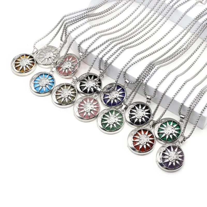 Pendant Necklaces Fashion Natural Stone Quartz Crystal Alloy Sun Flower Pendants For Jewelry Accessories Marking Reiki