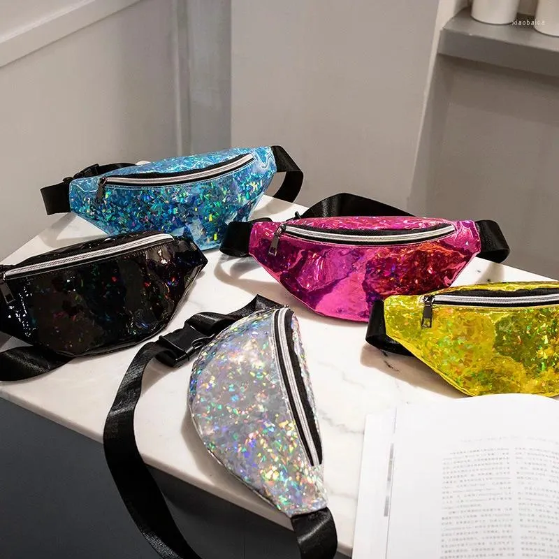 Sacos de cintura moda lantejoulas holográficas fanny pack feminino laser peito saco feminino cinto bum 30x13x8cm