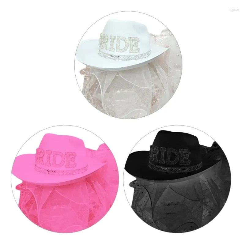 Beret Bride Cowboy Hat z zasłoną Cowgirl Bachelorette impreza będzie na nowoczesne kroplę prysznicowe