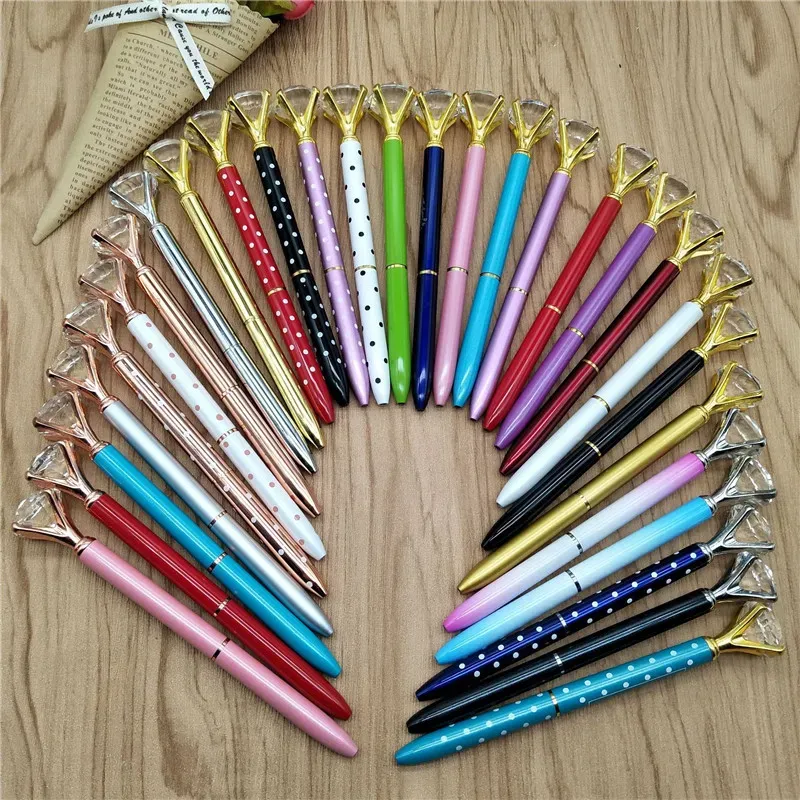 wholesale NEW Update Omg 39 Color Top Selling Classical Big Diamond Ballpoint Pens Crystal Metal Pen Student Writing Gift business Advertising Pen