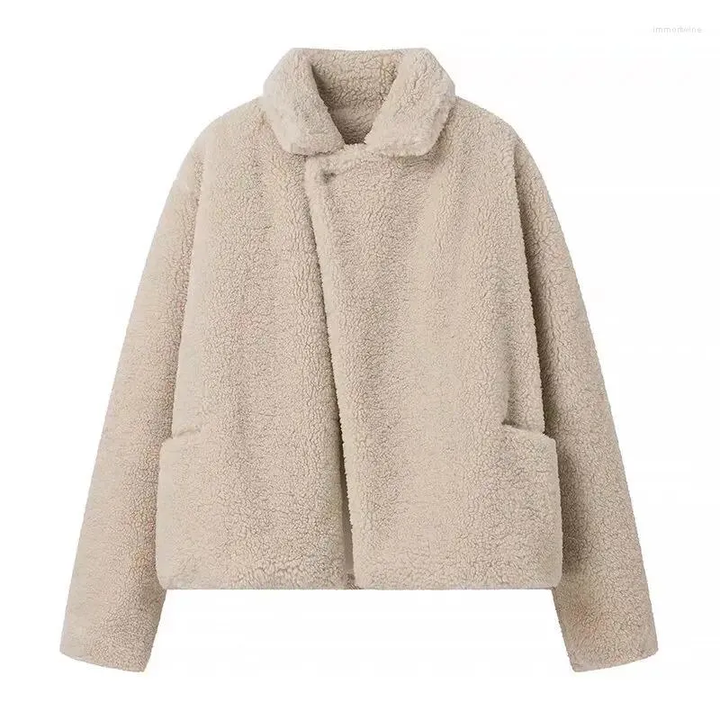 Femmes Fourrure Femmes Mode Épais Chaud Faux Manteau Ample Vintage Manches Longues Poches Tout-match Vêtements De Dessus Pour Femmes Chic Pardessus