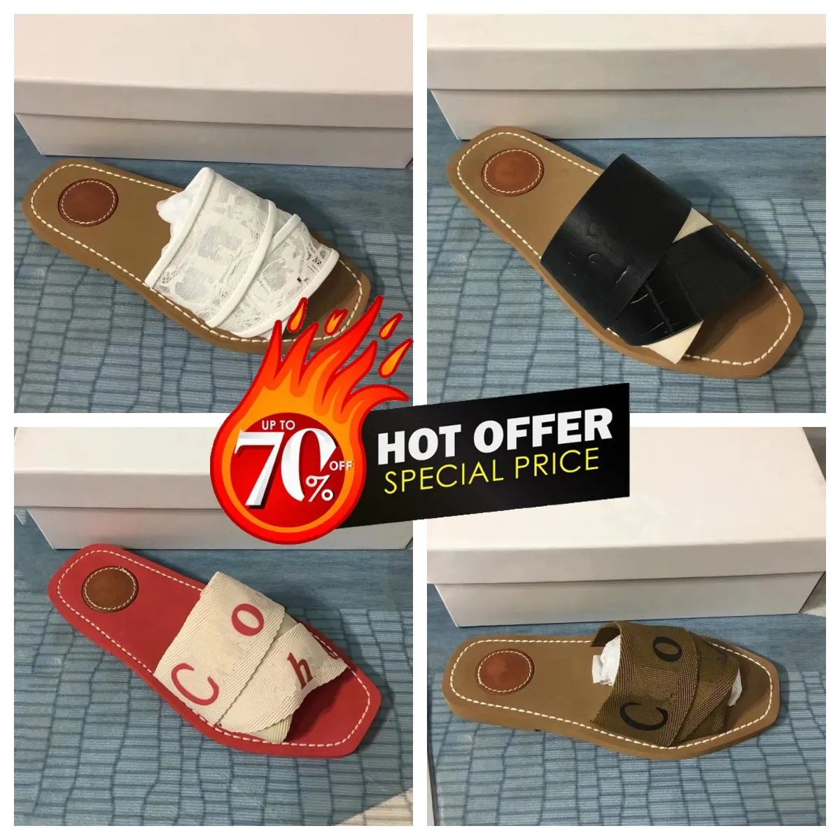 Tasarımcı Slaytlar Sandles Womens Woody Sandallar Kabarık Düz Mule Slayt Bej Pembe Dantel Yazı Tuval Bulanık Terlik Eur 34-42 Ayakkabı