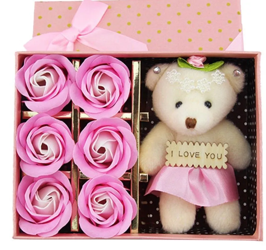 Sapone fatto a mano Fiori di rosa Confezione regalo orso Profumo Confezione regalo di fiori artificiali di rosa Natale Compleanno San Valentino Regalo di nozze