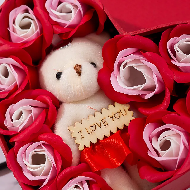 Handgemachte Seife Rose Blumen Bär Geschenkbox Duft Rose Künstliche Blume Geschenkbox Weihnachten Geburtstag Valentinstag Hochzeitsgeschenk