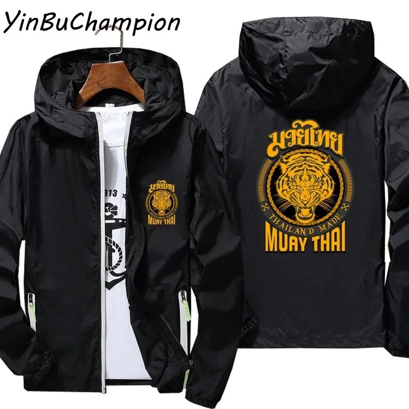 Jackor Mäns Muay Thai Tiger Thailand Hooded Bomber dragkedja tunn solskyddsmedel Vindbrytare Skin Coat Jacket Sport Pilot Cycling 7xl