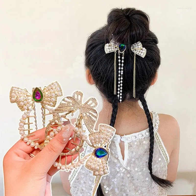 Hair Accessories Cute Sweet Girls Geometric Pearls Rhinestones Metal Claw Hairpins Children Clip Ponytail Holder Pin