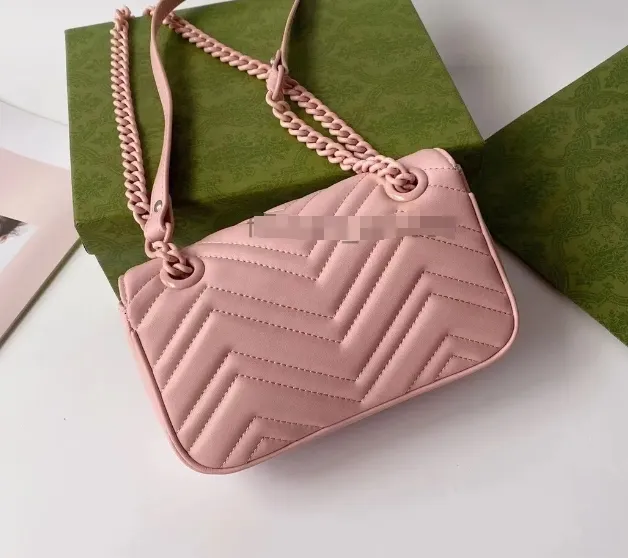 Women Designer Marmont Quilted ShoulderMacaron Soft Genuine Leather With Chain Lady Classic CrossbodyMini Wallet