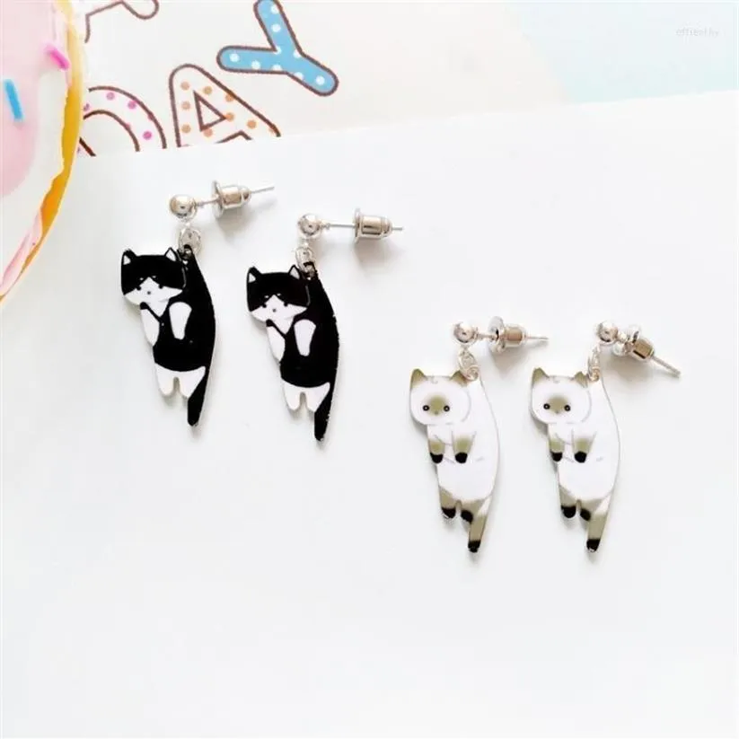 Stud Earrings Pair 2023 Fashion Cute Cat White Black Hang Enamel Kitty Piercing Ear Women Girls JewelryStud Effi22244F