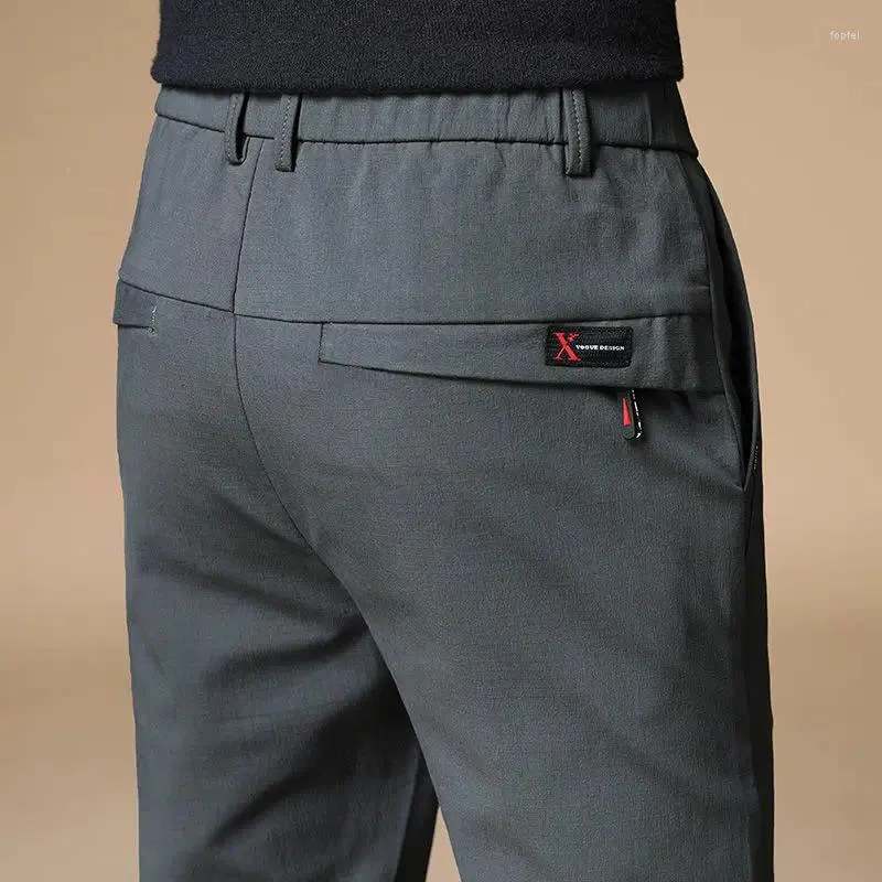 Männer Hosen Herbst Winter Elastizität Casual Einfarbig Hohe Taille Bleistift Übergroße Kleidung Alle-spiel Tasten Zipper Schlank gerade