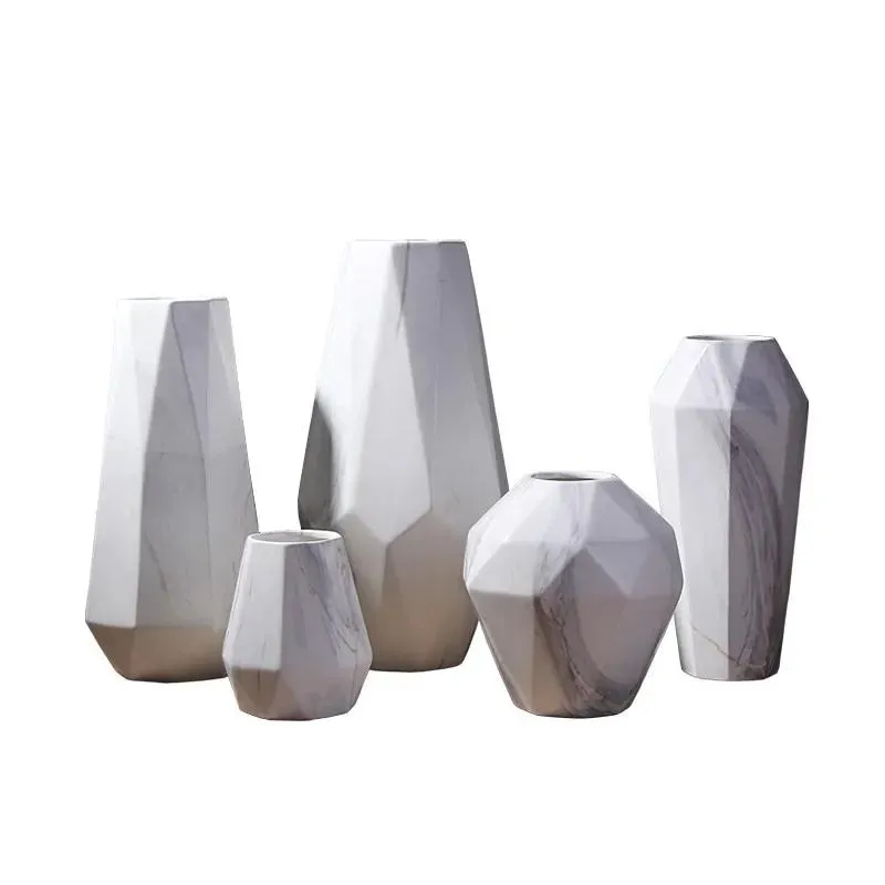 Vasos escandinavo mármore vaso de cerâmica geométrica design moderno flor decoração artesanato para casa sala de estar restaurante