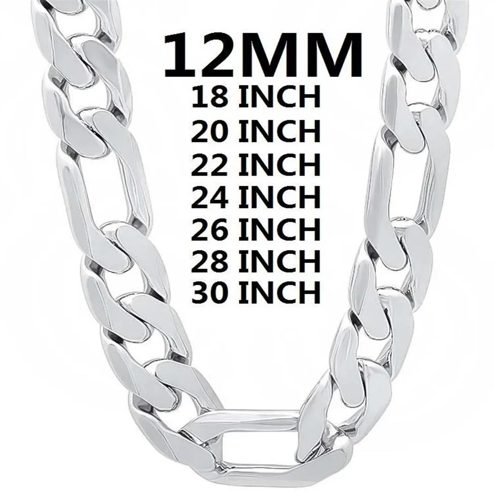 Kedjor solid 925 sterling silver halsband för män klassisk 12mm kubansk kedja 18-30 tum charm hög kvalitet mode smycken bröllop268g