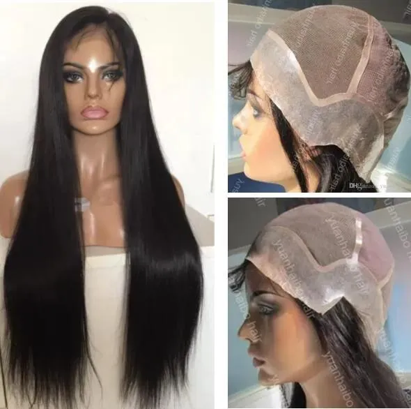 Wigs Full Lace with PU around Wig 9A Quality 1b Silky Straight Human Virgin Hair Swiss Lace Thin Skin Perimeter Wigs Fast Express Deliv