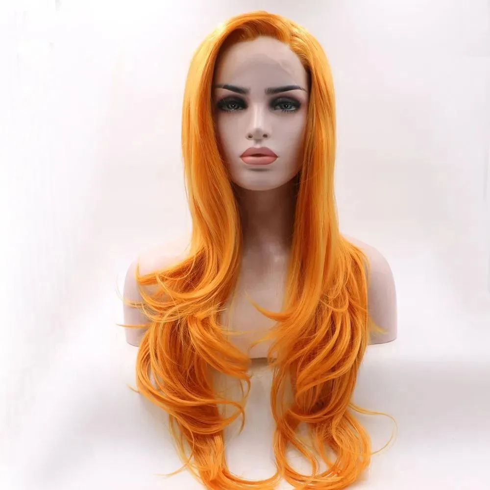 Perucas Fantasia Beleza Cor Laranja Natural Linha Fina Fibra Resistente Ao Calor Lace Front Party Peruca Maquiagem Diária Perucas Dianteiras Sintéticas