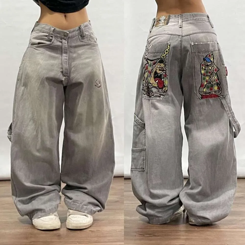 Straße Hip Hop Retro Mode Lässig Lose Große Tasche Jeans Haruku Hohe Taille Gerade Breite Bein Hosen Baggy Hosen