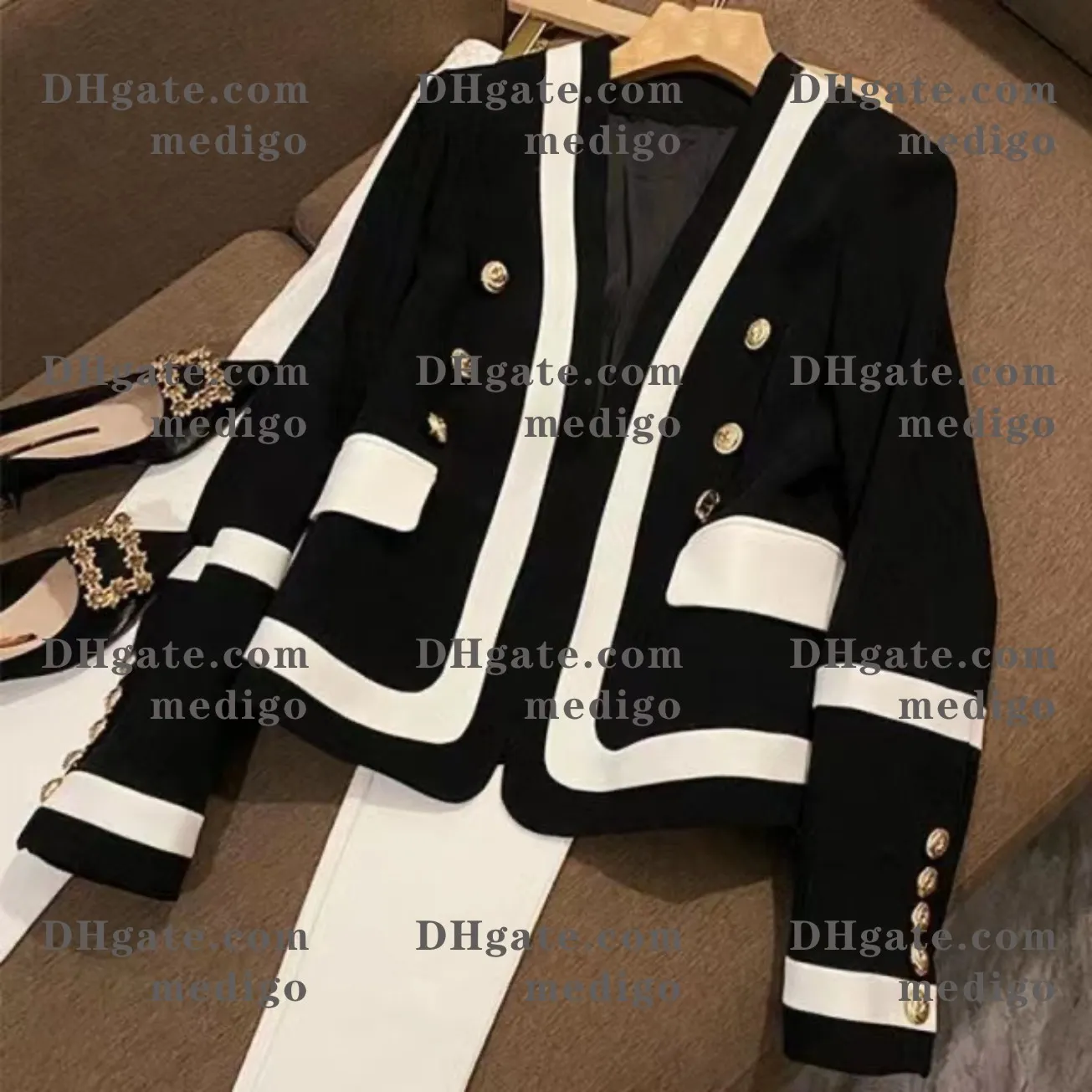 T251046 Abiti da donna Blazer Tide Marchio di alta qualità Stilista retrò Bianco Nero Serie Giacca da leone Doppiopetto Slim Taglie forti Abbigliamento da donna