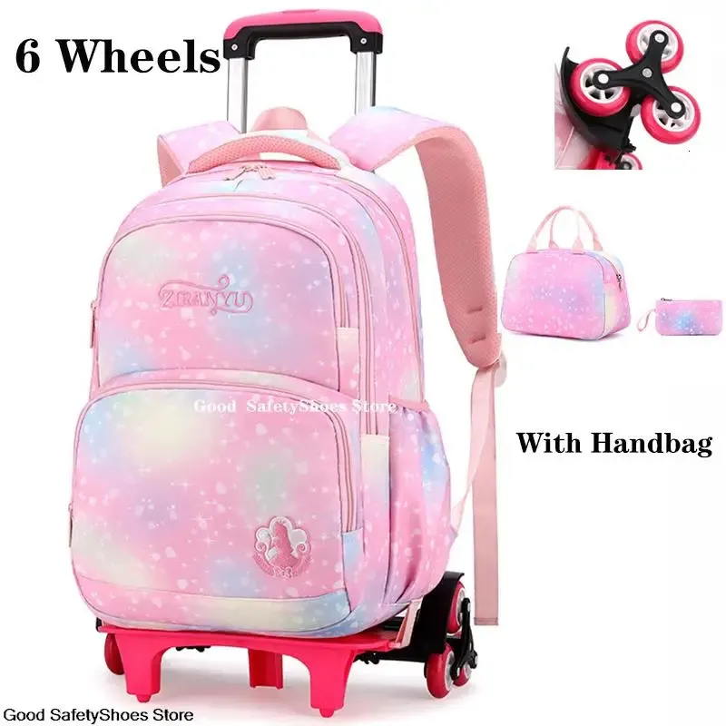 Kinderen Schoolrugzak met Wielen Elementaire Schooltas Afneembare Mochila Feminina Trolley Tassen voor Meisjes Kids Bagpack 231229