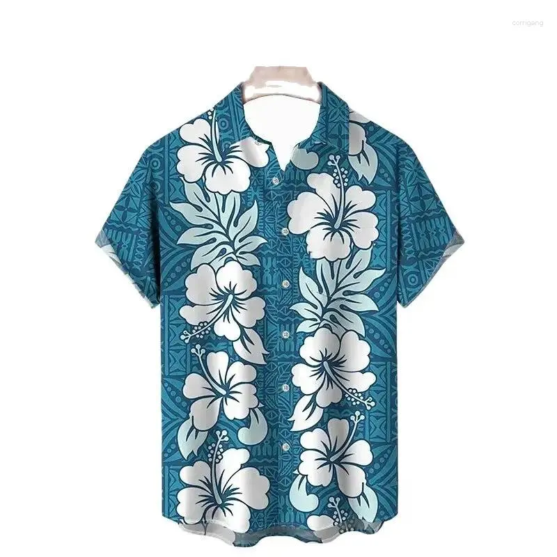 Camisas casuais masculinas 2024 floral para uso diário de fim de semana de verão de verão curto e confortável e moda design