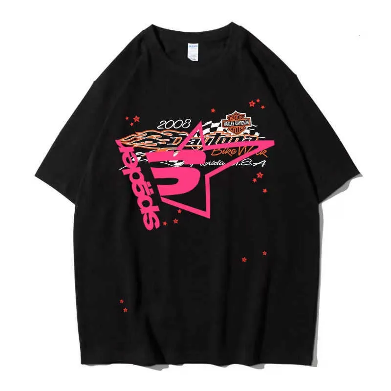 トップス Sp5der tee shirt Sp5der Men T Shirt Pink Young Thug Sp5der 555555 Mans Women
