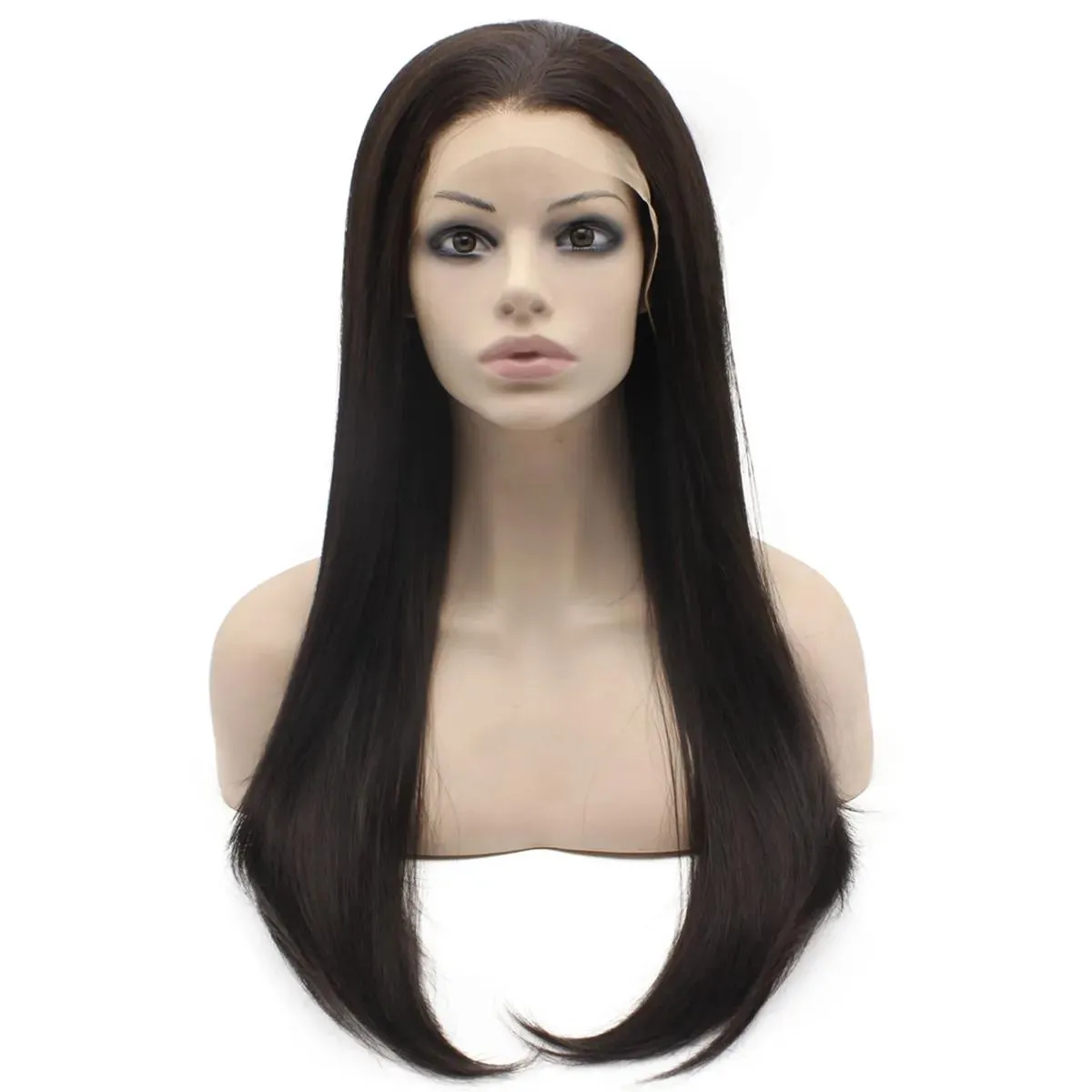 Wigs 24" #2/6 Mix Brown Silky Straight High Quality Heavy Density Heat Safe Fiber Lace Front Synthetic Hair Wig With Skin Top