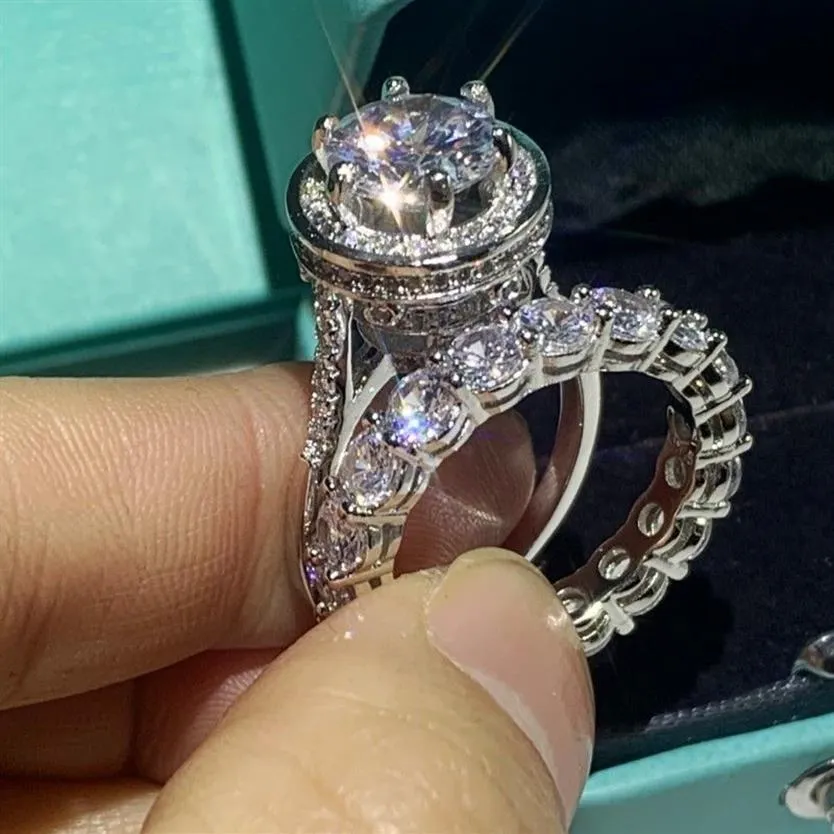 Oeuf de colombe gros topaze blanche bijoux de luxe bagues de couple coupe ronde topaze blanche CZ diamant pierres précieuses fête femmes bague de mariée de mariage Se206M