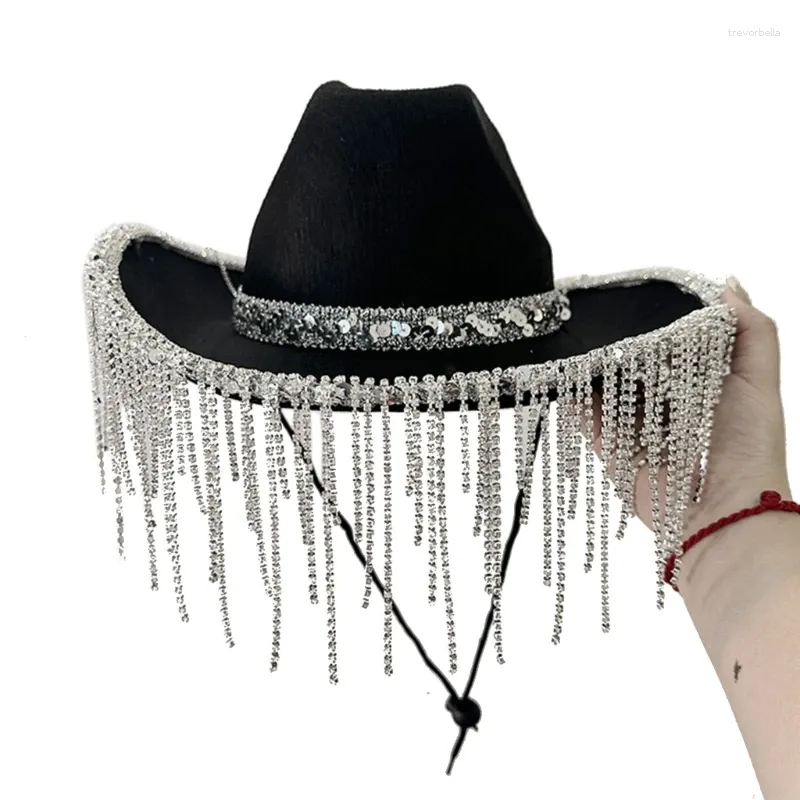 Berretti Donna Ciondola Decori Cappello da Cowgirl Fedora a tesa larga per Poshoots